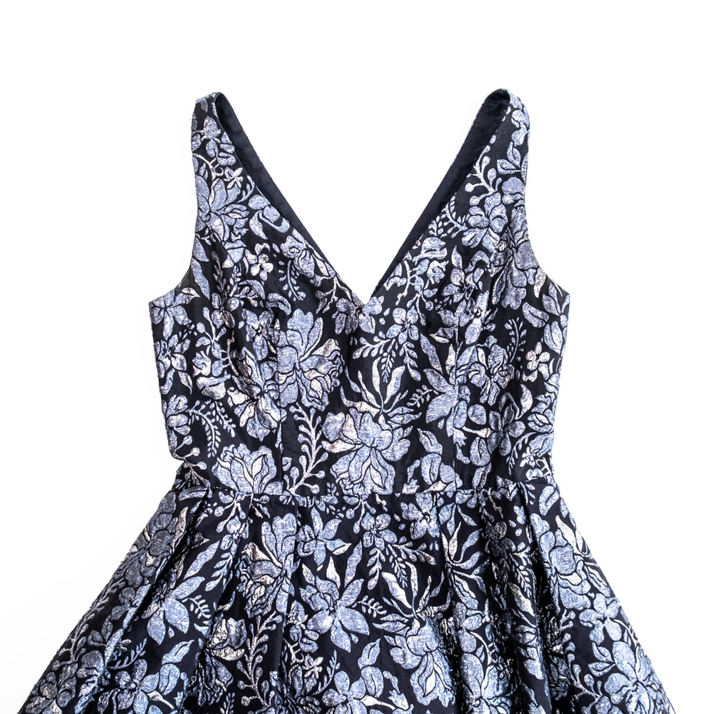Theia Floral Slate Ballgown Dress Maxi Silver Floral $1,000 Size 8 - Picture 9 of 16